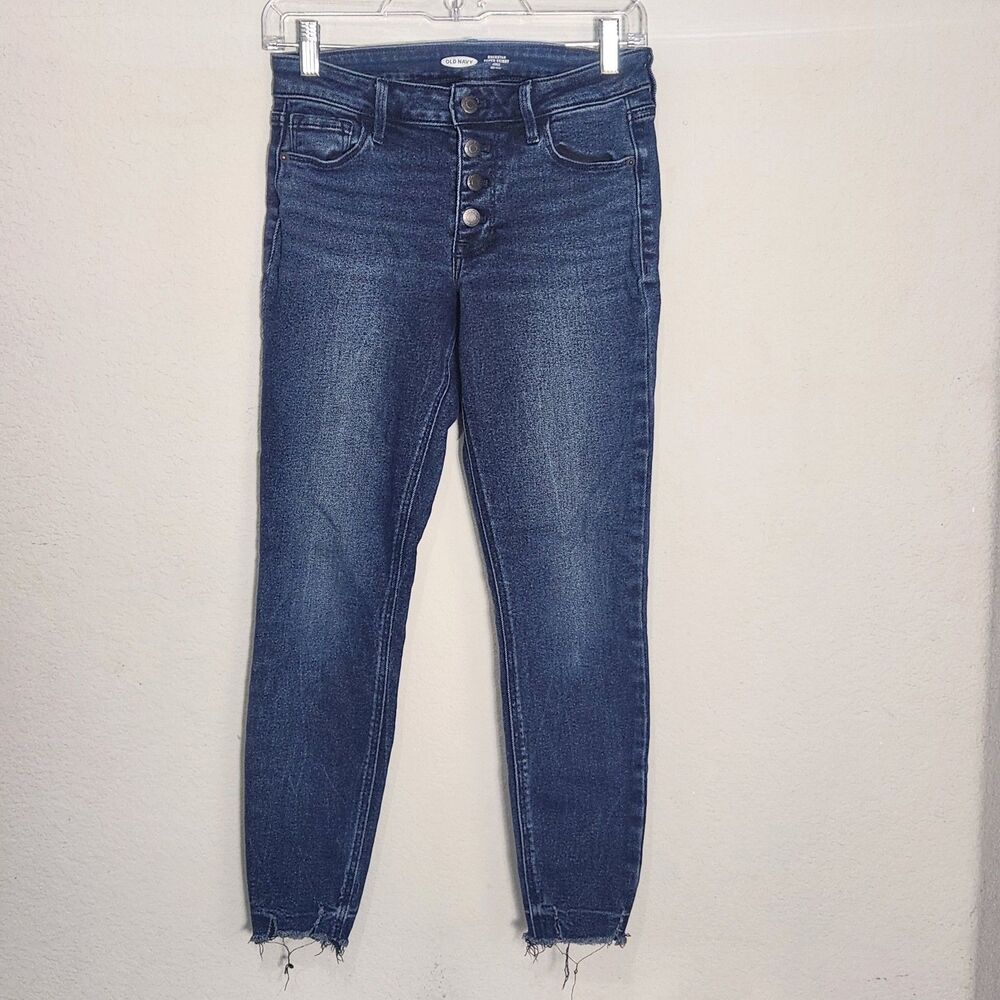 Old Navy Rockstar Super Skinny Ankle Jeans Womens 2 Mid Rise Raw Hem Stretch